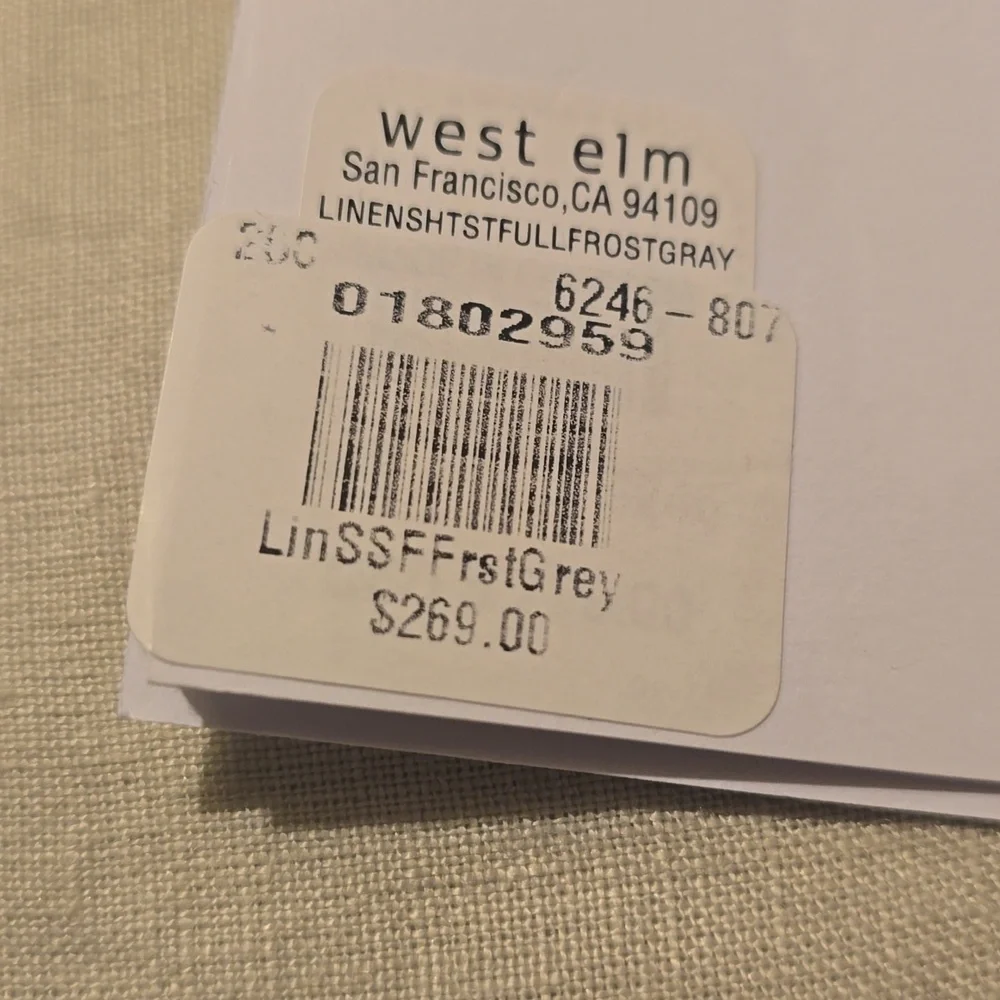 ❤️BUY 2 GET 1 FREE European Flax Linen Sheet Set, Full, Frost Gray, Retail $269